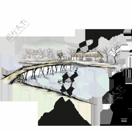 卡通郊外独木桥png元素素材