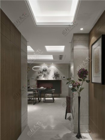 现代简约时尚客厅白色瓷砖地板室内装修图
