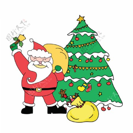 卡通圣诞树圣诞老人图案元素