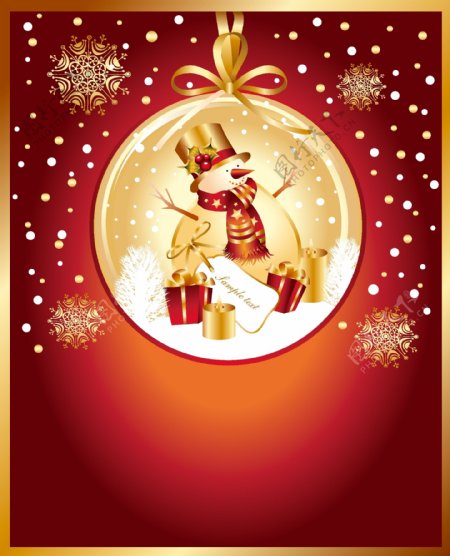 矢量质感金色红色雪人圣诞背景素材