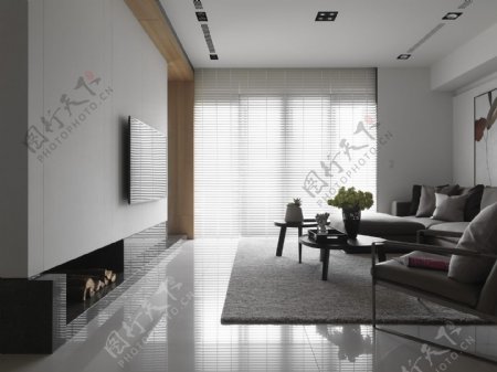现代简约客厅白色背景墙室内装修JPEG图