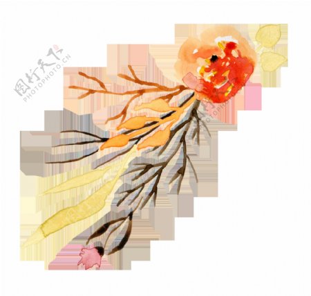 手绘艺术橘红色花png透明素材