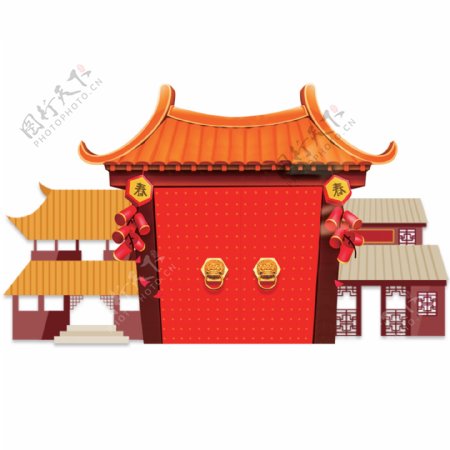 中国风红色建筑元素