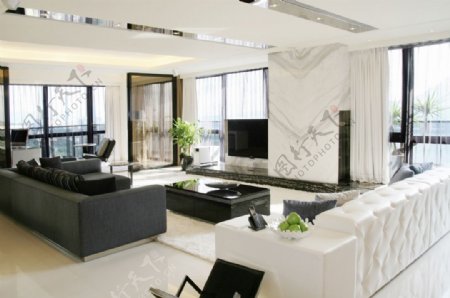 现代简约客厅灰色布艺沙发室内装修效果图