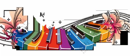 彩色钢琴键盘元素素材