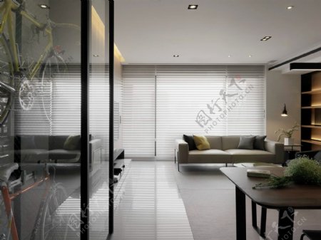 现代时尚淡色花纹玻璃展示架室内装修效果图