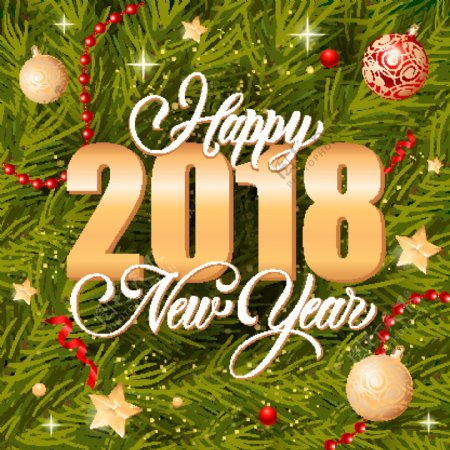 2018年圣诞节与新年杉树背景矢量海报