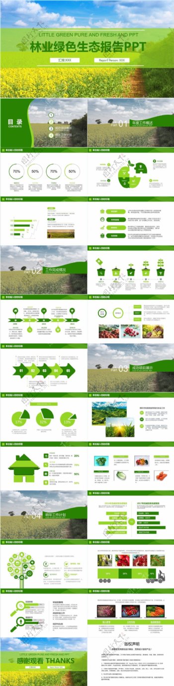 白绿商务风林业绿色生态报告PPT模板范本