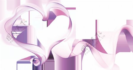 创意紫色纱带心形弯曲png元素
