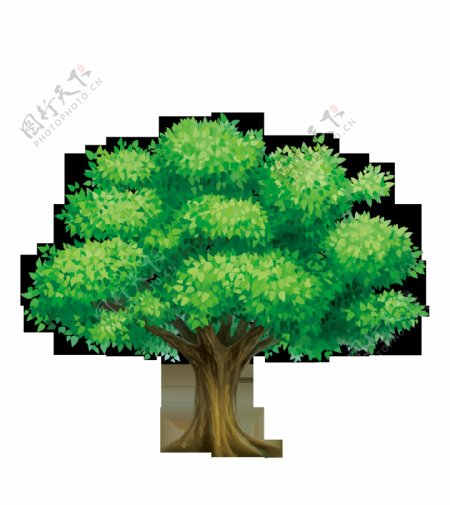 卡通绿色大树png元素