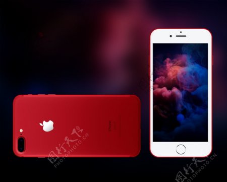 艳红色苹果iPhone7手机模型样机机样