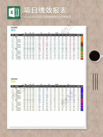 公司項目績效報告數據明細記錄彩色excel表格