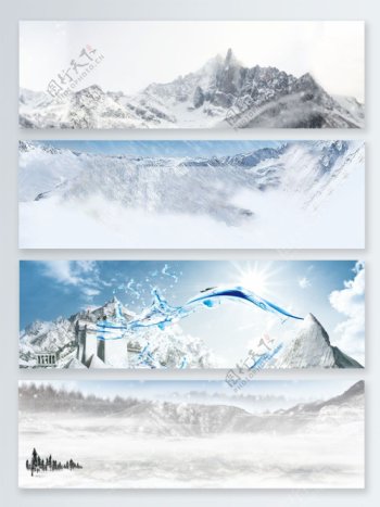 简约冬季雪山雪景冬装上新大气海报背景