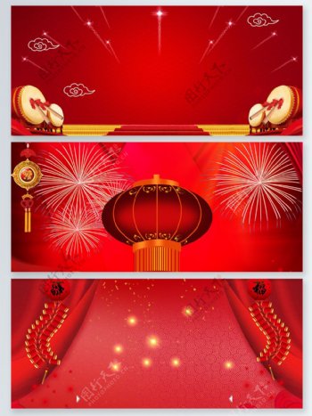 红色烟花灯笼鞭炮中国风广告背景图