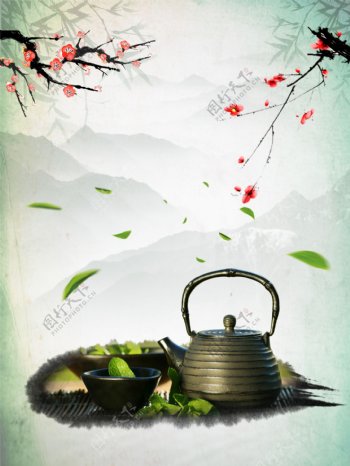 中式古风茶叶文化海报背景设计