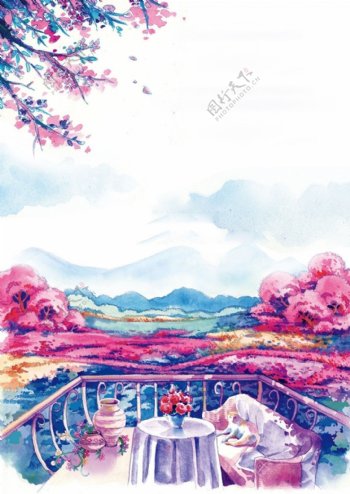 水彩日本樱花节海报背景设计