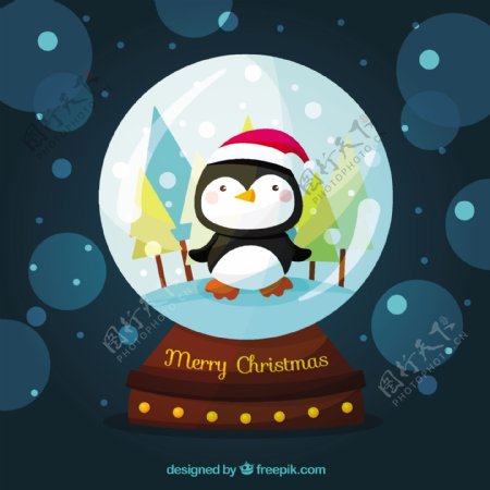 圣诞节的雪球和漂亮的企鹅