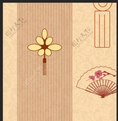中式花纹扇子花卉金色背景墙