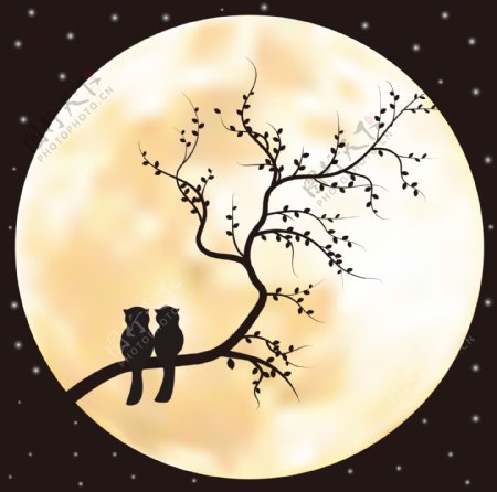 情人节中秋月下动物团圆剪影背景图