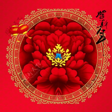 红色喜庆花朵新春主图设计