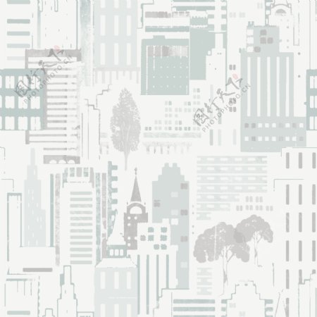 清新风格灰绿色城市街景壁纸图案