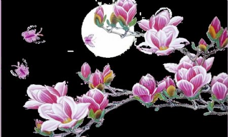 彩绘中国风紫红色花朵装饰元素