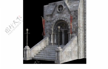 灰色教堂台阶png元素