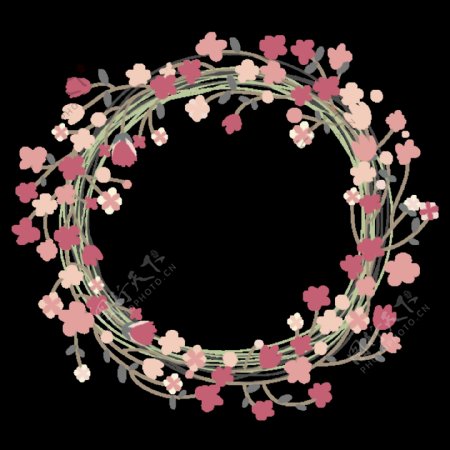 美丽清新粉色小花手绘花环装饰元素