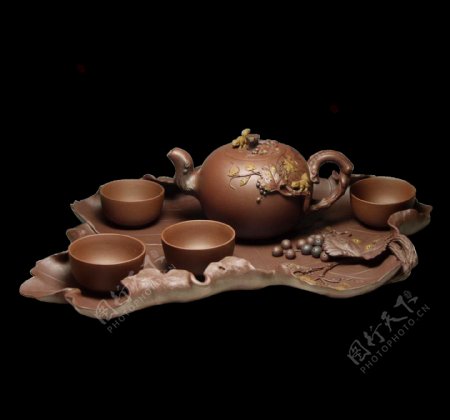 精致褐色陶瓷茶套装产品实物
