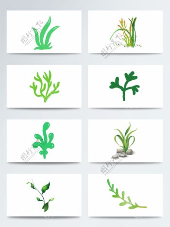 绿色海底水草叶子卡通手绘PNG元素