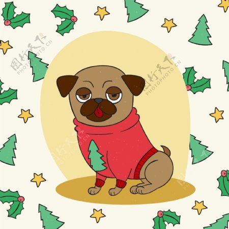 圣诞风格手绘卡通狗