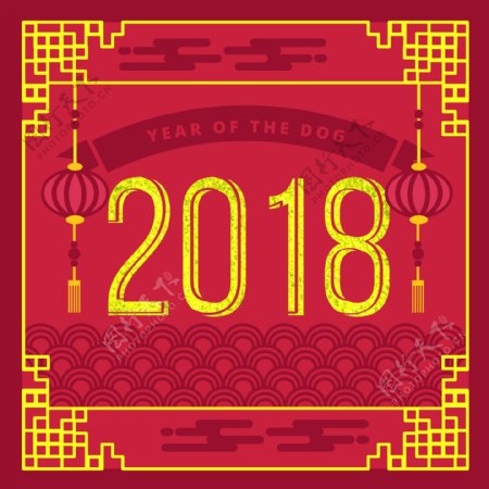 中国传统花纹新年海报