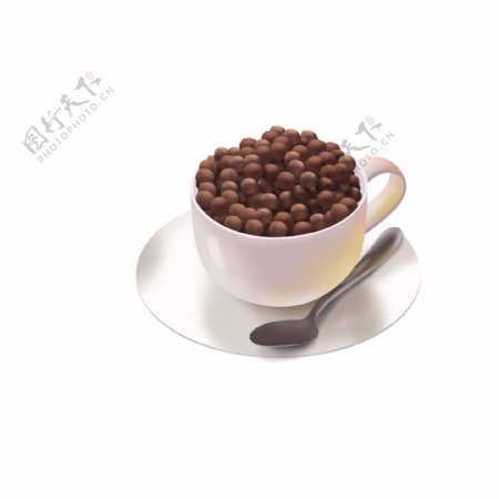 手绘杯子里的咖啡豆设计