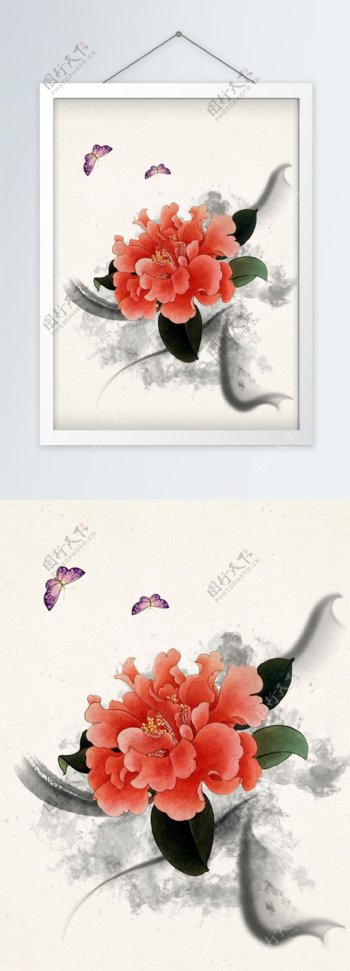 中国风花鸟水墨线条装饰画