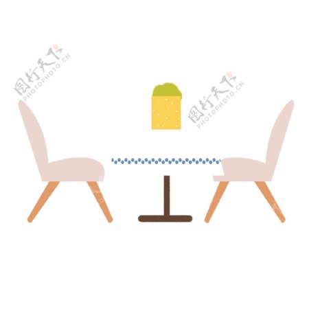 手绘卡通扁平化餐桌和椅子原创元素