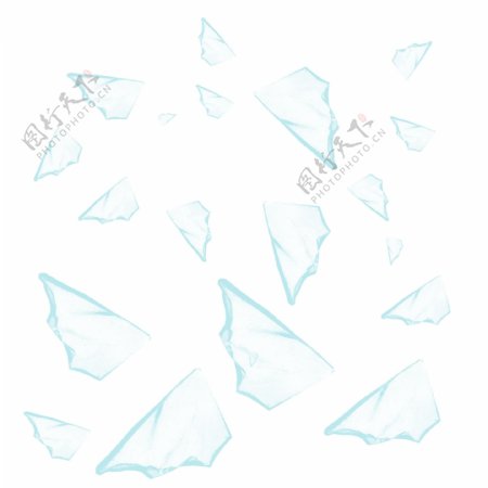 漂浮玻璃碎片破碎爆炸蓝色漂浮元素设计