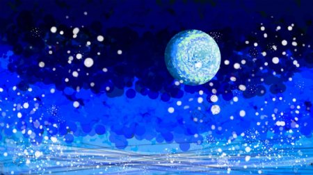 月亮下的海浪蓝色卡通背景