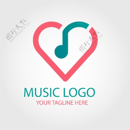 音乐徽标和心形logo模板