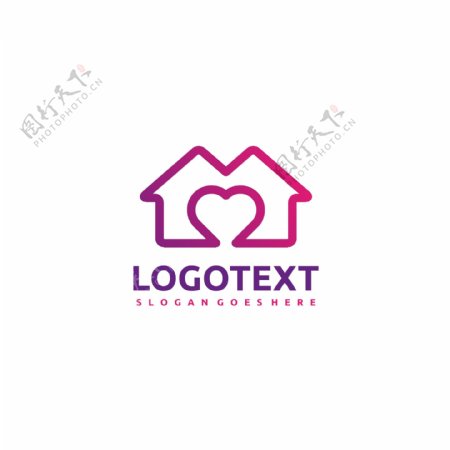 房子和爱心标志logo模板