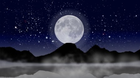 月亮圆月满月夜空插画psd背景