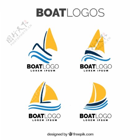 4款黄色帆船标志矢量素材