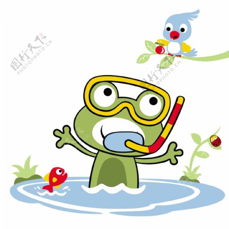 青蛙潜水可爱动漫图