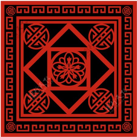 红色中式花纹窗花png元素