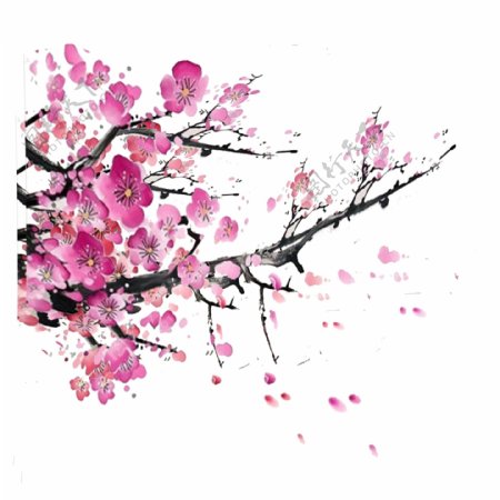 手绘中国风桃花水墨画元素