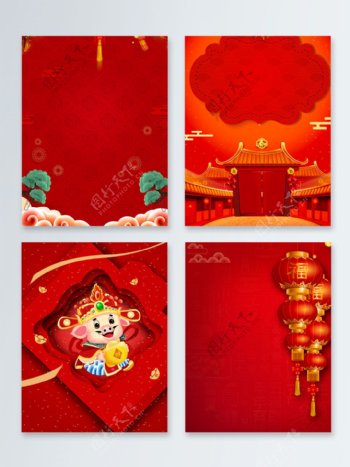 大红灯笼猪年新年快乐广告背景图