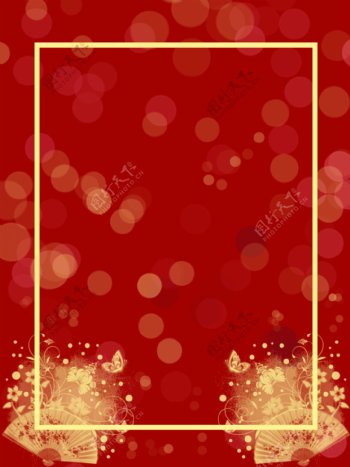 红色喜庆新年光斑扇子背景素材