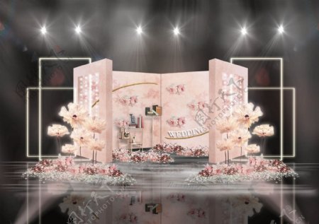 粉色立体展示空间镂空拱门创意婚礼效果图