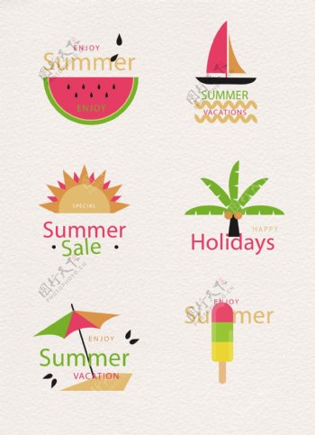夏日彩色艺术字水果设计