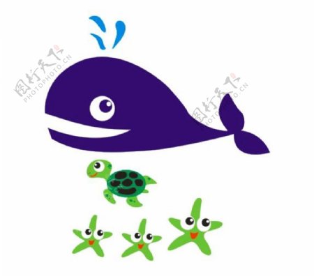 海洋生物鲸鱼海龟海星星卡通图