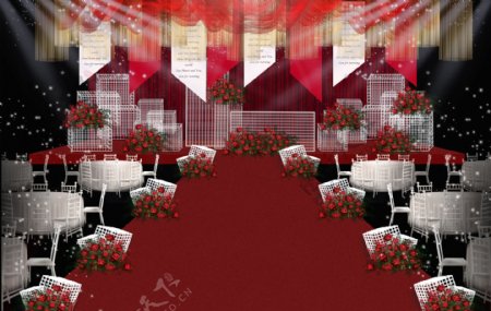 红白色系婚礼舞台效果图